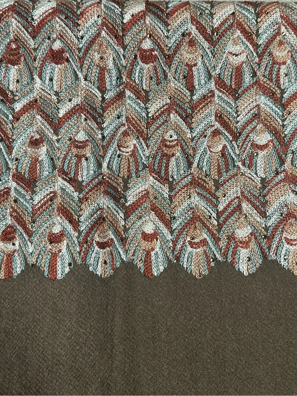 Women's neutral Pattern Fringe Alpaca, Lama Luxury Wrap Shawl w tiny rhinestones